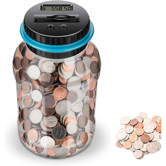 ALLOMN Piggy Bank 1.8L Digital Piggy Bank LCD Display Large Capacity Automatic Coin Counting Jar Money Box for Kids Adults Boys Girls Christmas Birthday New Year Gift