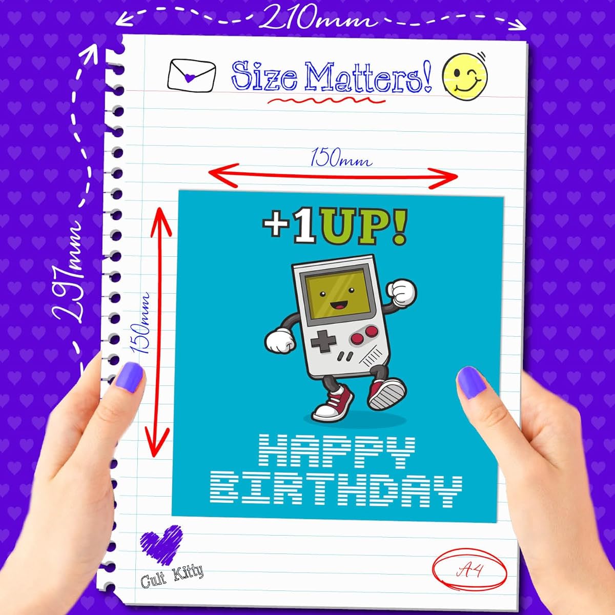 Cult Kitty - +1UP - Retro Gamer Game Cards - Funny Birthday Cards for Him - Birthday Cards for Her - Birthday Cards for Mom - Birthday Cards for Dad - Cards for Husband, Wife, Boyfriend or Girlfriend