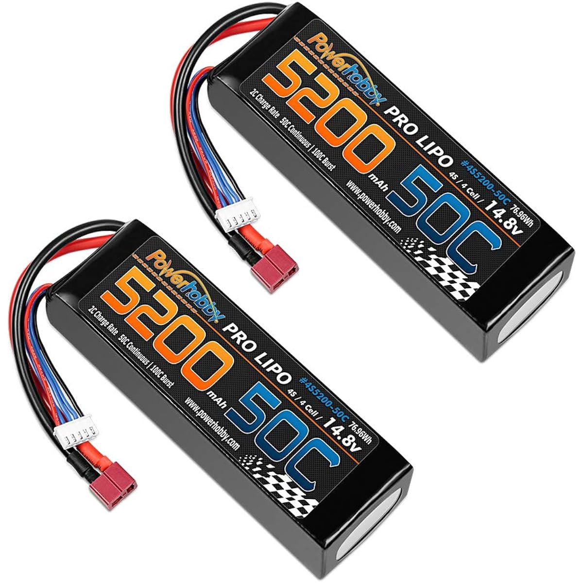 PowerHobby 4S 14.8V 5200mAh 50C Lipo 4.4W Deans Plug 4 Cells (2 Pack) Fits: Truck Buggy Truggy Airplane Heli Helicopter