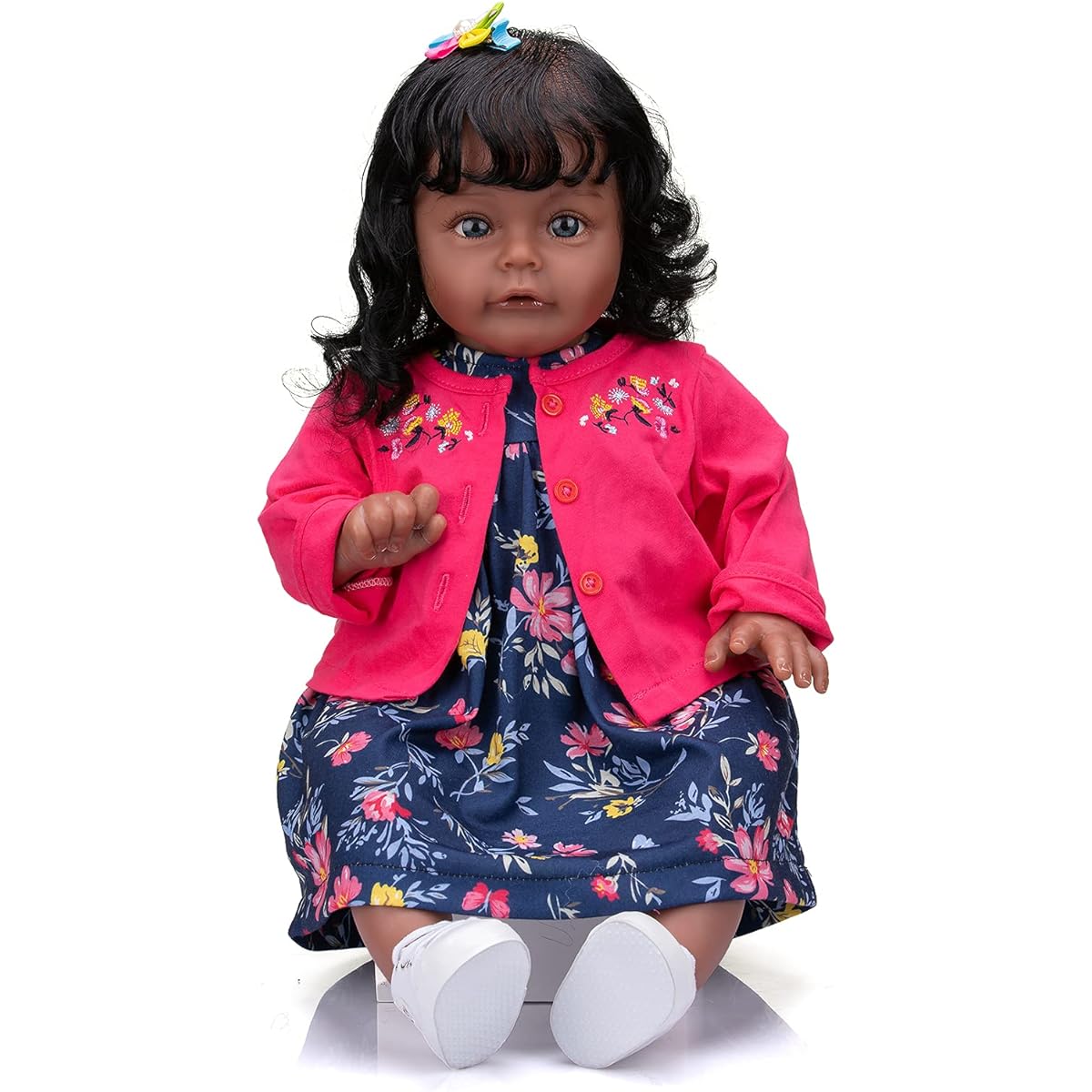 Ninonina Lifelike 24" African American Reborn Baby Doll Black Silicone Girl Doll Curly Hair Open Eyes Real Life
