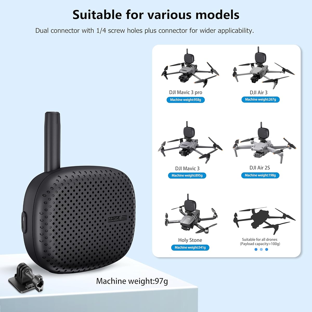 STARTRC Drone Speaker Real-time Megaphone Portable Interference-free Long-range Microphone for DJI Air Series/Mavic 3 Series/Mavic 2/Avata Series/Holy Stone Drone