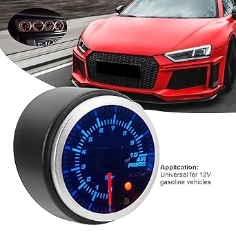 12V Air Suspension Pressure Gauge, ABS Air Pressure Gauge 52mm, 10 Colors 0-10 Bar Stepper Motor Meter with Sensor Backlight LED