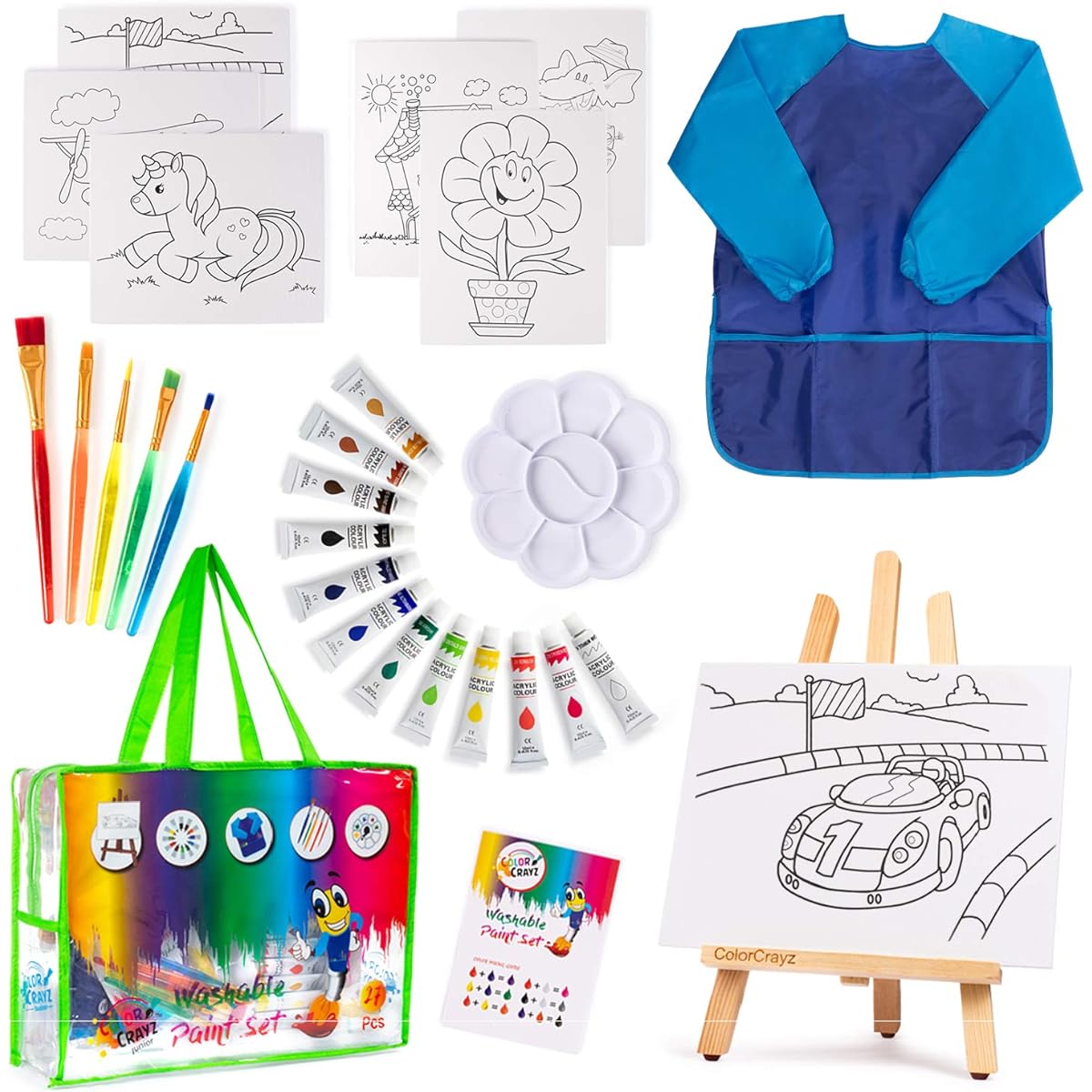 Paint Set for Kids - 27 Piece Kids Paint Set for Girls and Boys - Drawing Paint Supplies - Kids Art Canvas Painting - Teen Painting Gifts for Ages 4 5 6 7 8 9 10 (Washable Paints)
