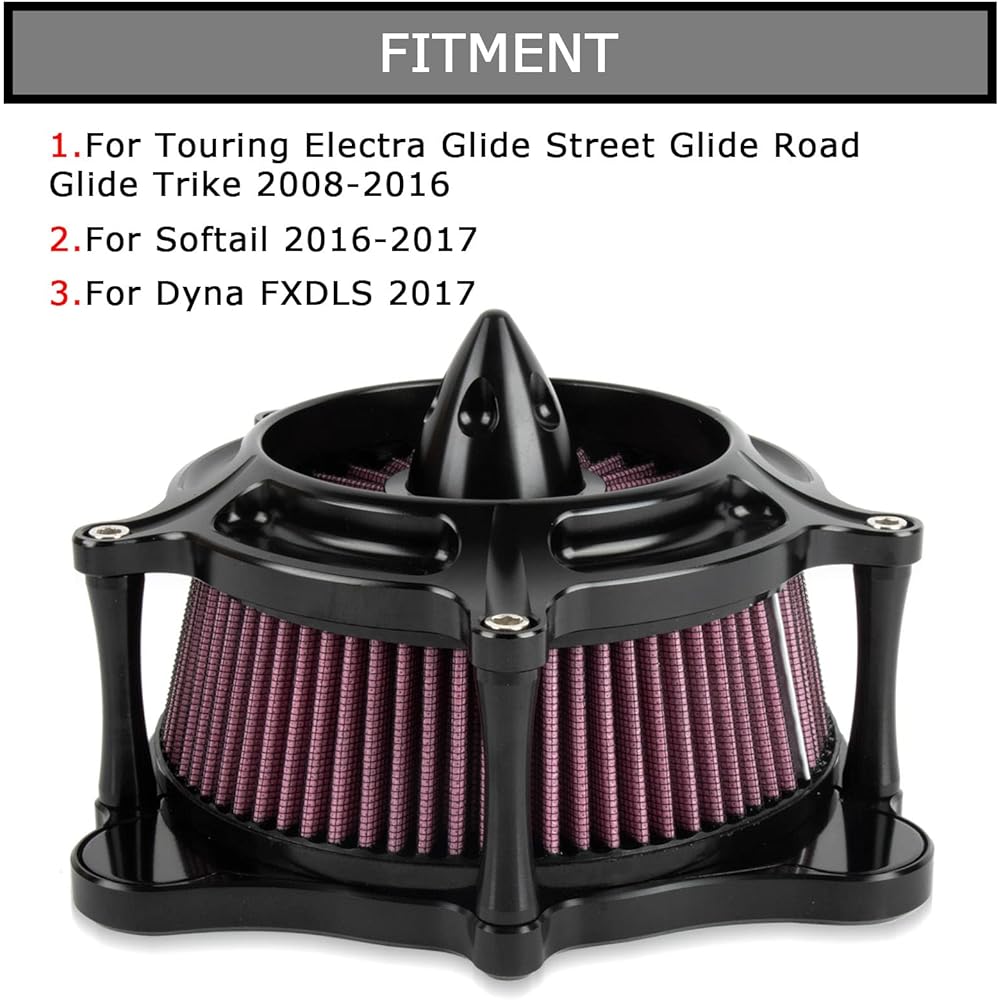 PSLER Motorcycle Turbine Air Filter Cleaner Intake Filter Touring for FLHR Road King FLHX Street Glide FLTR 2008-2016 FLS Softail Slim 2016-2017 (Red)