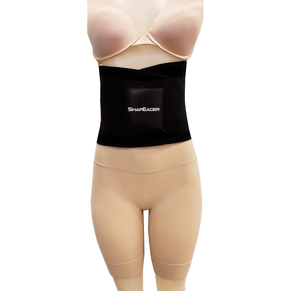 Tecnomed Waist Training Belt Corset Body Shaper Belly Band Shaping Weight Loss Compression Band for Weight Loss/Training/Fitness L Black