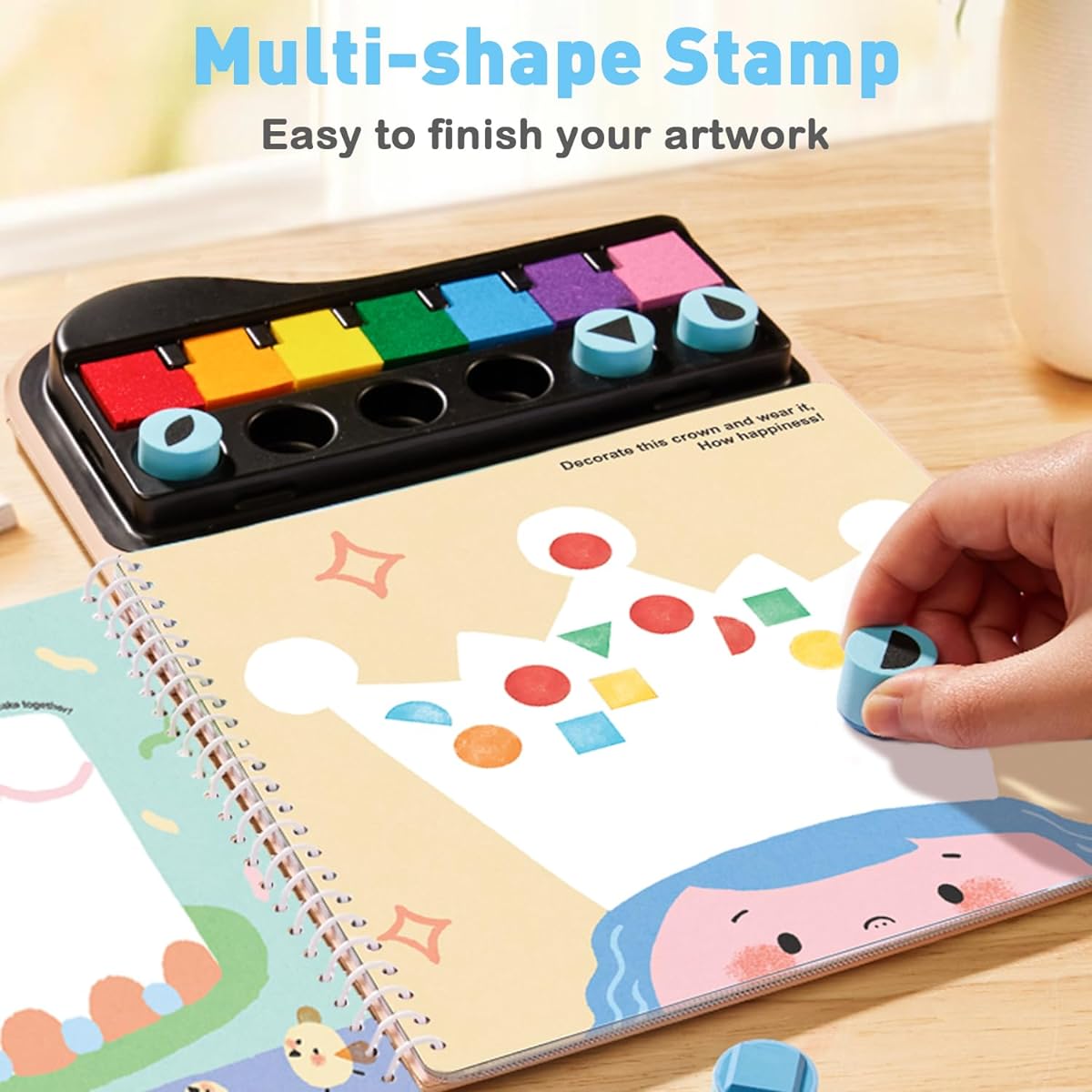 MIROLA KIDS Finger Painting Kit with Stamps & Coloring Book, 7 Colors Non-Toxic Fingerprint Painting Book Kids Learning Educational Activities