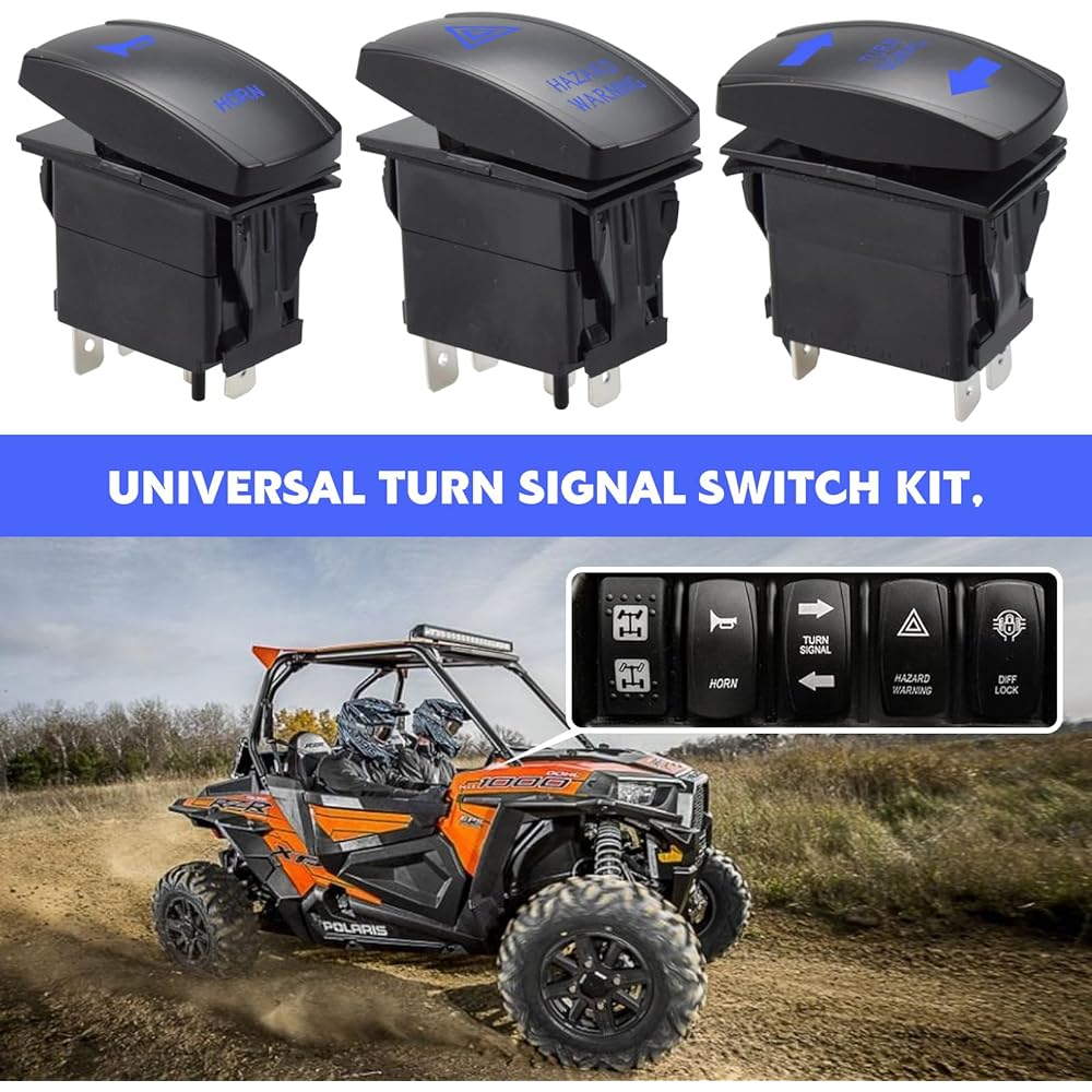 Universal ATV UTV SXS Street Legal Kit Rocker Turn Signal Light Horn Hazard Switch Flasher Relay Fuse Line LED Light