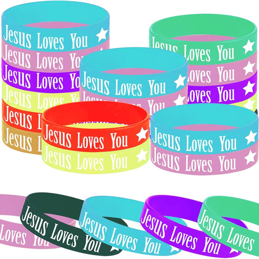 48 Pieces Jesus Loves You Rubber Bracelets, Christian Religious Jesus Loves You Party Supplies Decorations Gifts Prizes Goodie Bags Favors Easter Basket Fillers
