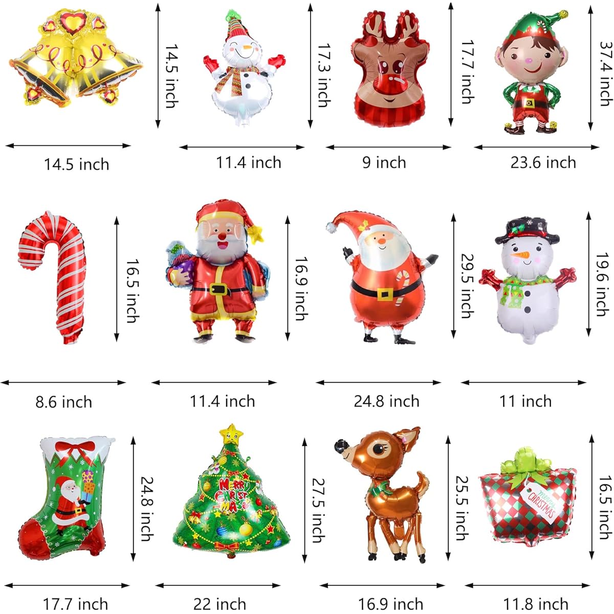 12pcs Christmas Foil Balloons Party Decorations Santa Reindeer Snowman Christmas Tree Balloon Decoration Christmas Winter Theme Birthday Baby Shower Christmas Holiday Party Supplies Decorations