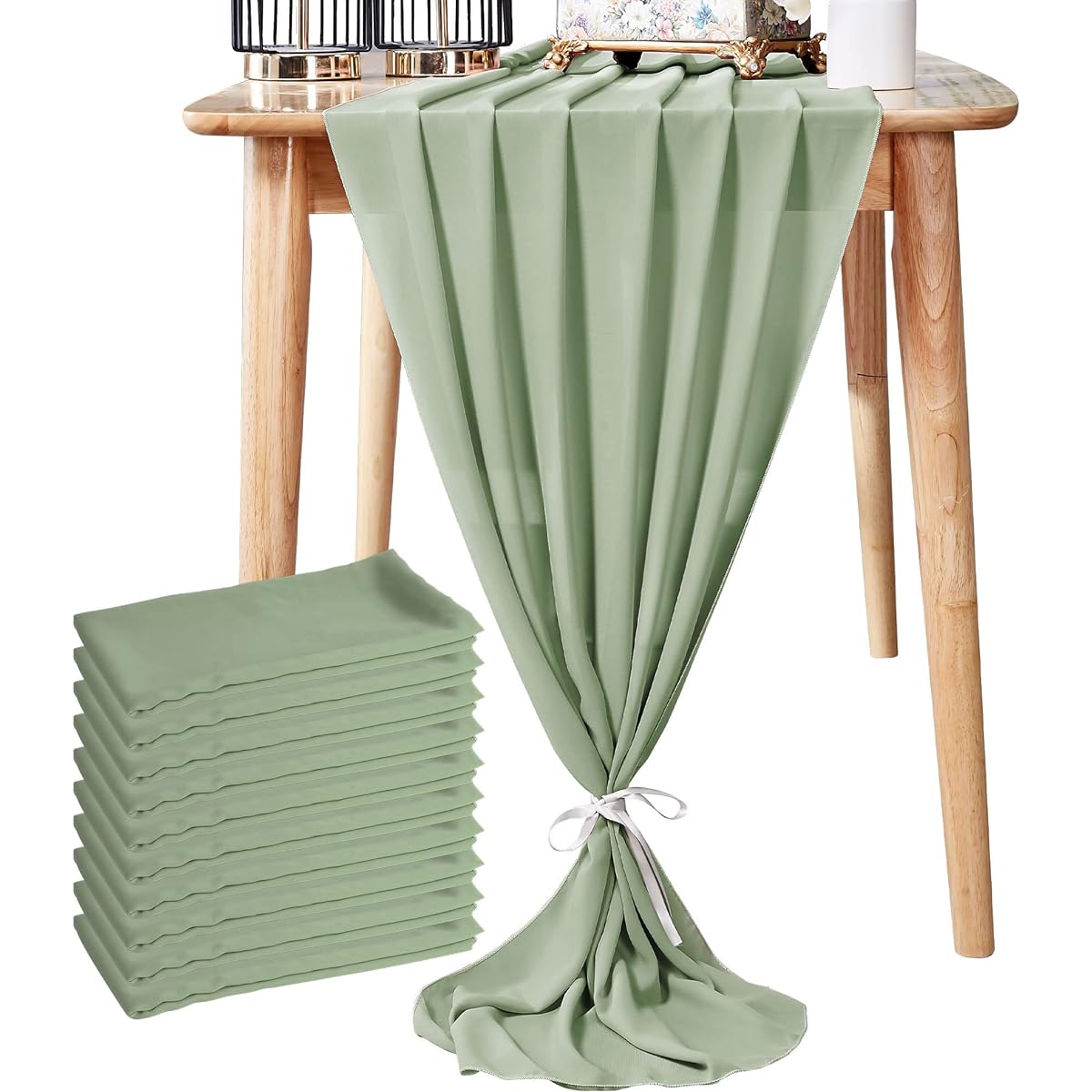 Aviviho Sage Green Chiffon Table Runner 10ft Long Wedding Table Runner Sheer Table Runner 29x120inch Rustic Gauze Table Runner for Wedding Birthday Party Bridal Baby Shower Cake Table Decoration