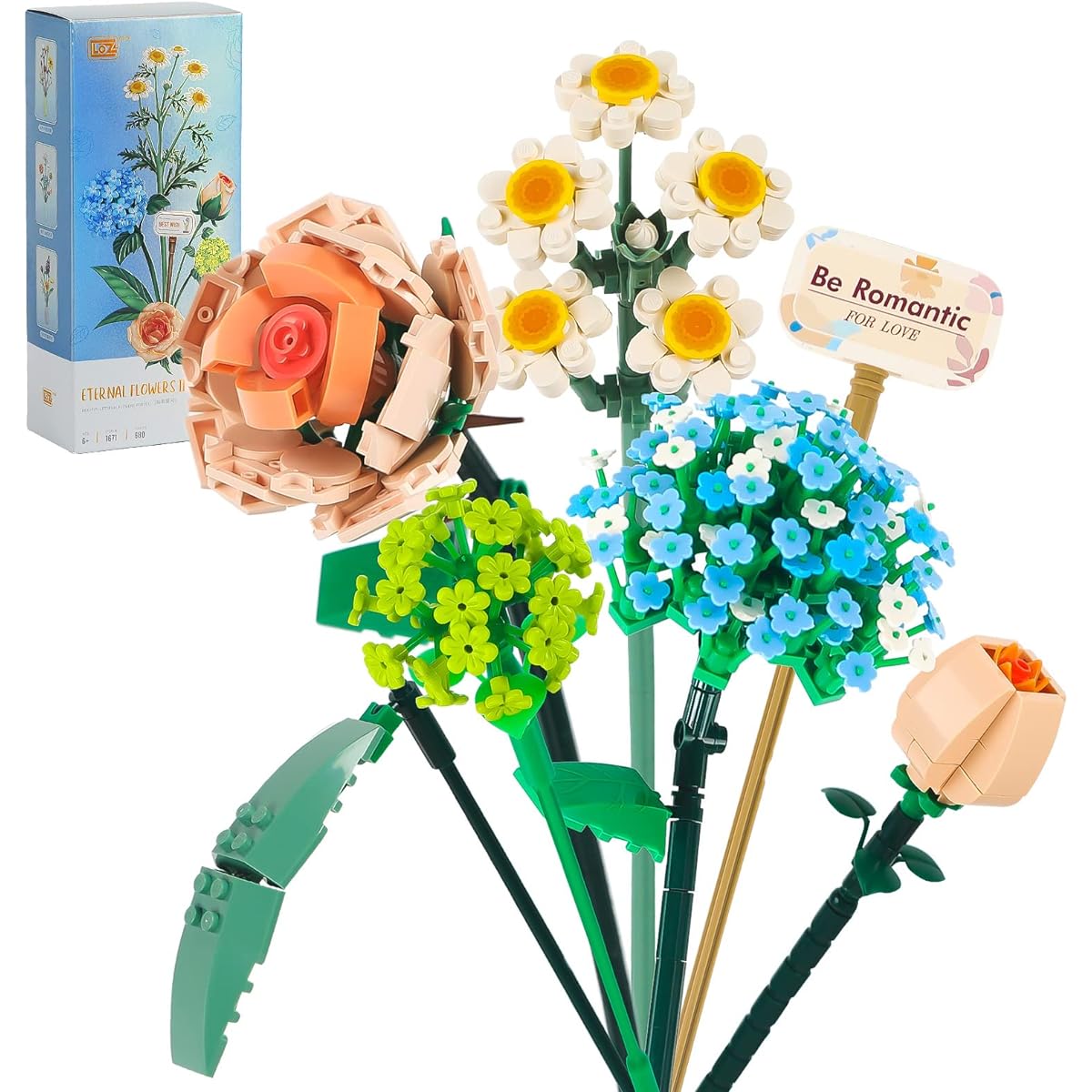 QLT Mini Brick Flower Bouquet Building Set, Artificial Flower DIY Unique Decor House 680 Pieces Plant Collection for Ages 8-12 Girls Gift (Not for Sets)