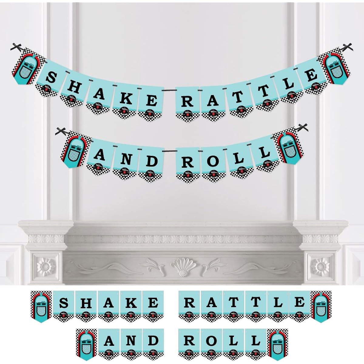 50's Sock Hop - 1950s Party Bunting Banner - Rock N Roll Party Decorations - Shake Rattle and Roll