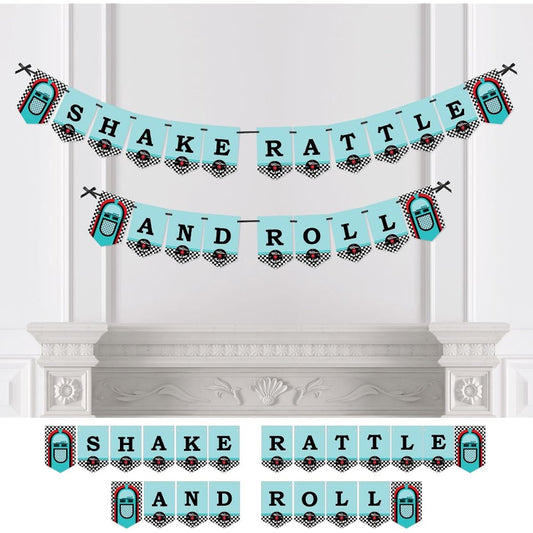 50's Sock Hop - 1950s Party Bunting Banner - Rock N Roll Party Decorations - Shake Rattle and Roll