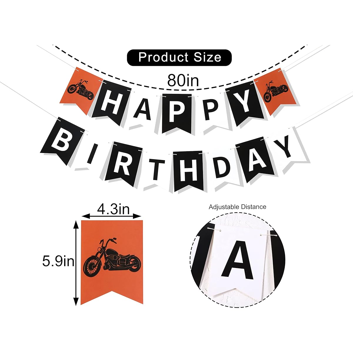 Motorcycle Birthday Banner - Motorcycle Party Birthday Decoration Harley Style Birthday Vane Rock and Roll Party Motorcycle First Birthday Photo Props Backdrop