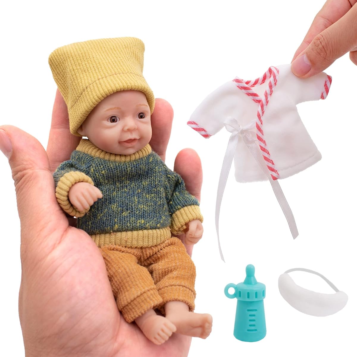Reborn Baby Doll 6 Inch Silicone Boy Doll Mini Reborn Baby Palm Doll Realistic Full Silicone Body Stress Relief for Adults (Handmade)