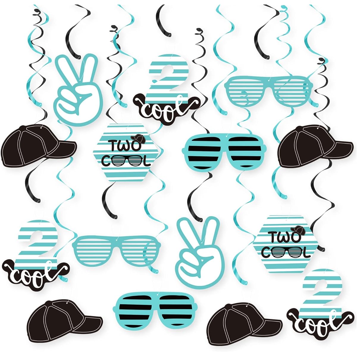 Cool Birthday Party Decorations 20pcs 2nd Birthday Party Sunglasses Hanging Swirl Decorations Streamers Retro Hip Hop Ceiling Foil Swirl Photo Props Backdrop for Boys Girls 2nd Birthday Party Supplies
