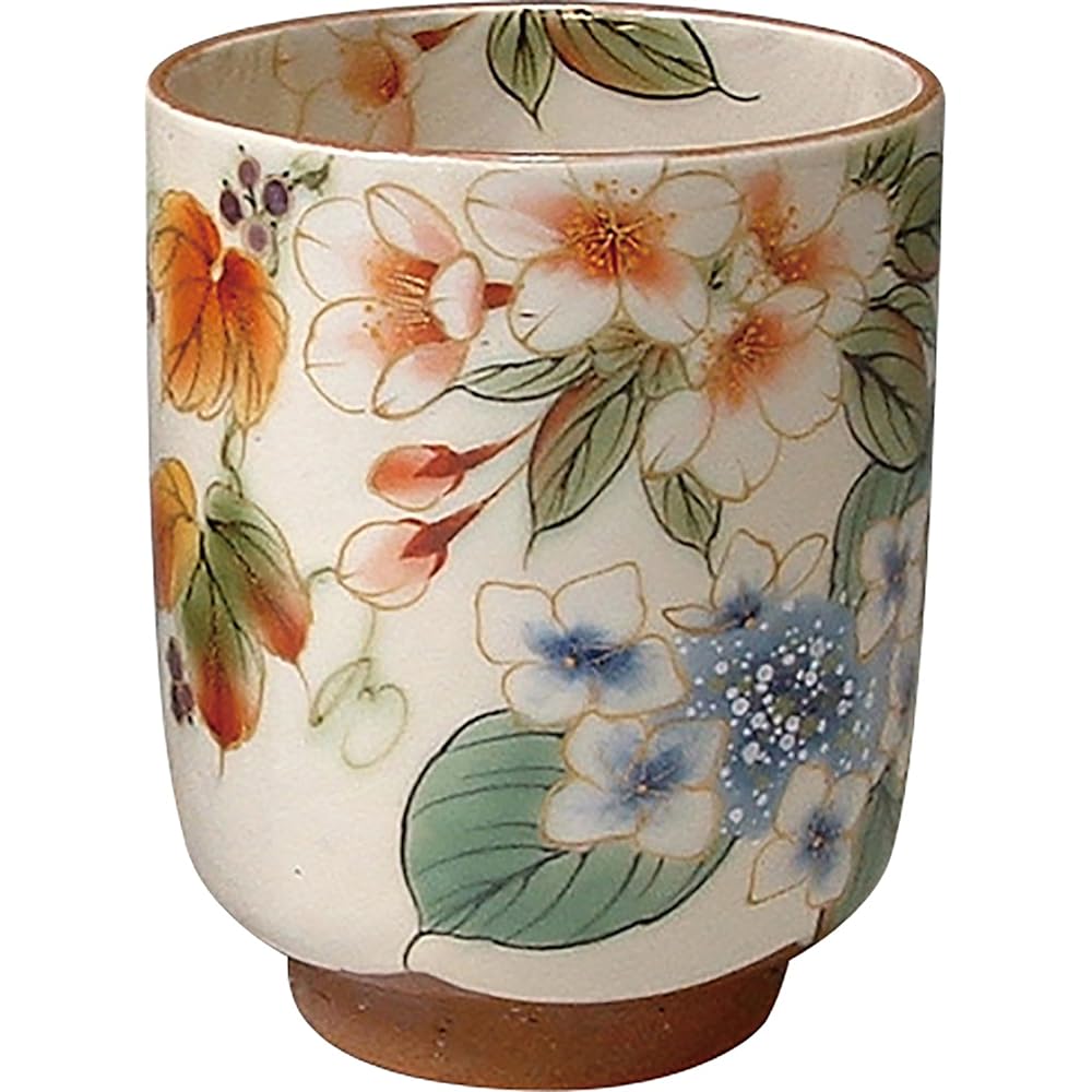 Kyoto ware, Kiyomizu ware, pottery kiln, set teacup, white, colored flowers KTA217