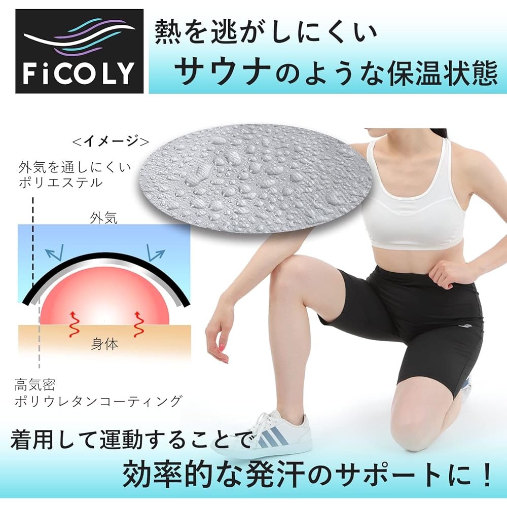 [FiCOLY] Sauna Pants, Half Length, Women's, Sweating, Yoga Leggings, Half Pants, Spats, Sports, Sauna Suit, Washable, Large Size FSPW-1