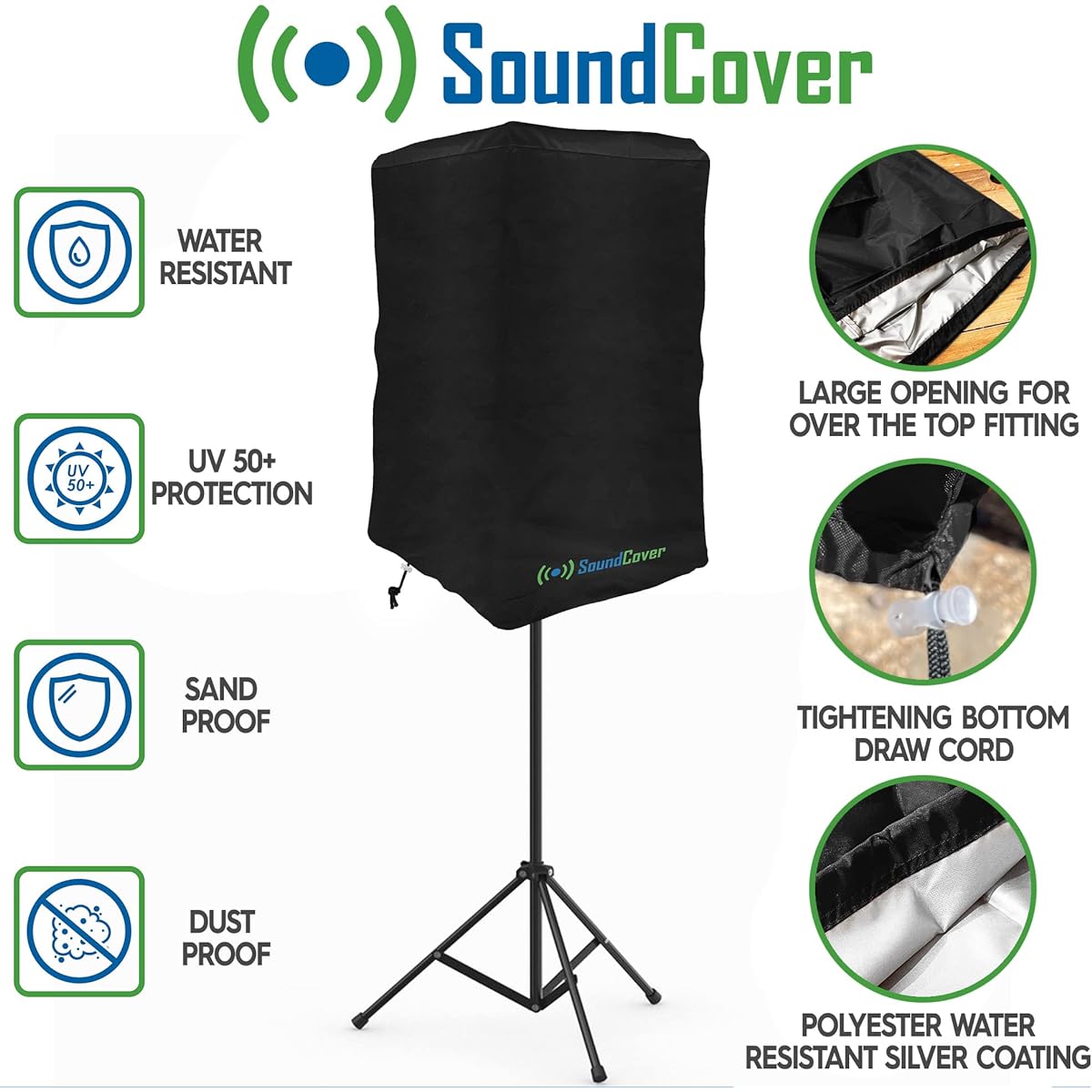 Black Lightweight Over-the-Top Speaker Cover Bag for 12" PA/DJ Powered Speakers Mounted on Stand - Waterproof (Not Waterproof) 50 UV Protection - Please check dimensions before ordering.