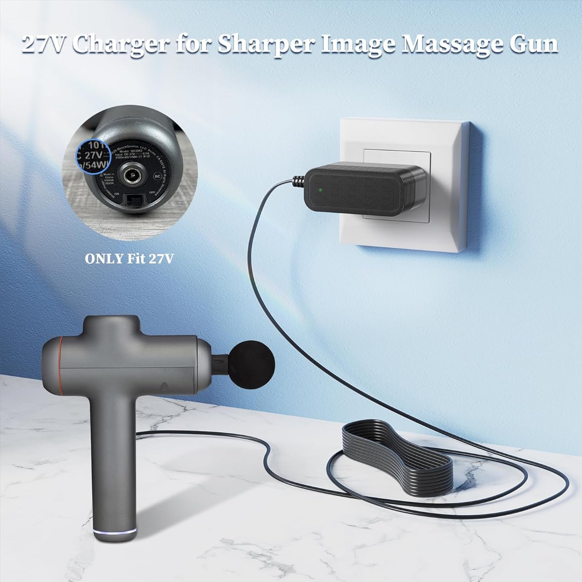 27V Charger Sharp Image Massage Gun Power Cord for Sharp Image 2437599 1011666 1013002 1012667 1013983 1013985 Power Percussion Deep Tissue Cordless Massage Gun Power Adapter Supply
