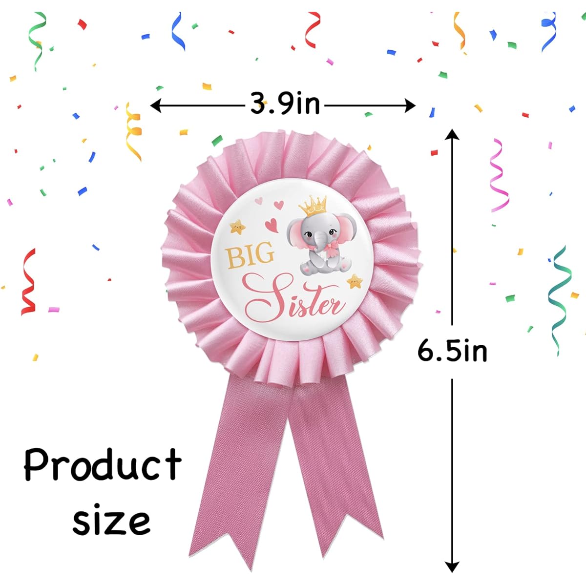 Pink Big Sister Pin Baby Shower Button Pin Big Girl Birthday Tinplate Badge Pin Award Ribbon Elephant Pattern Party Decoration Sign, Alloy Steel