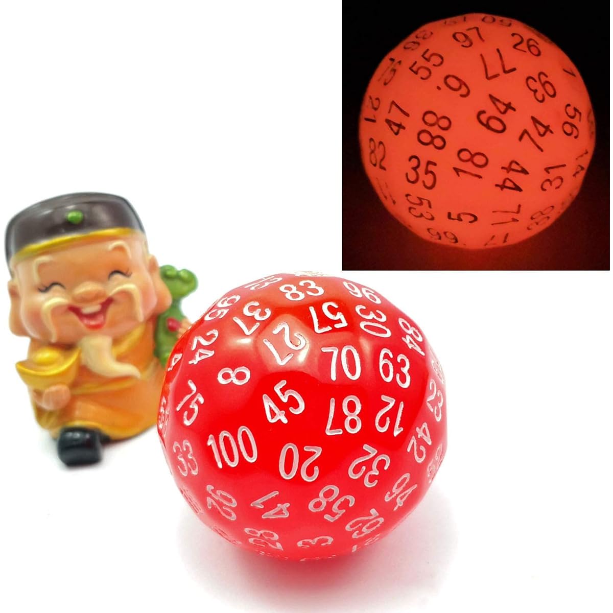 Bescon Glowing Polyhedral Dice 100 Sided Dice Red Fluorescent D100 Dice 100 Sided Cube Glow in the Dark D100 Game Dice
