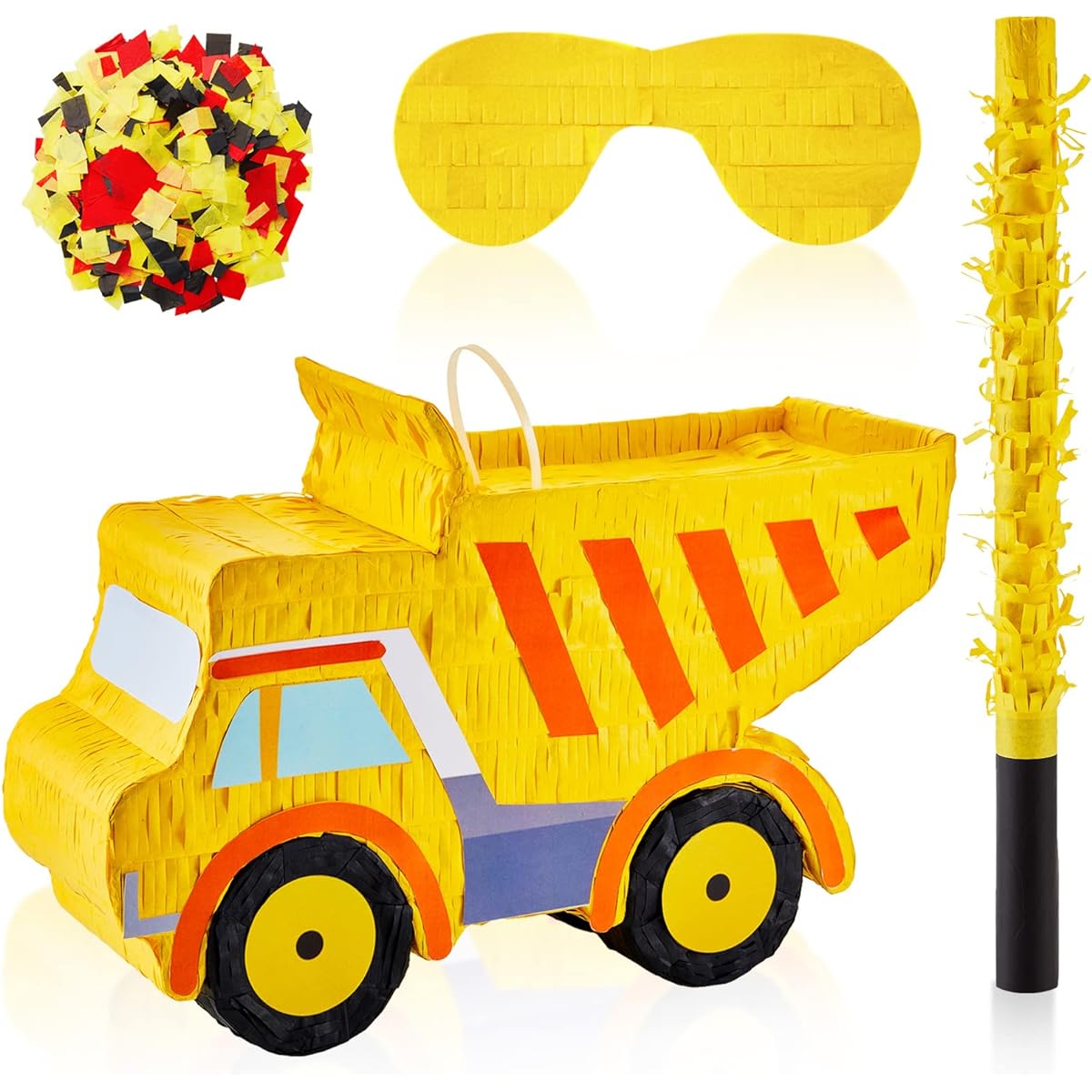 Small Dump Truck Pinata Construction with Pinata Sticks and Blindfolds, Confetti Excavator Truck Pinata Candy Favors for Kids and Teens Construction Birthday Party Supplies 15 x 8.9 x 3.9 Inches
