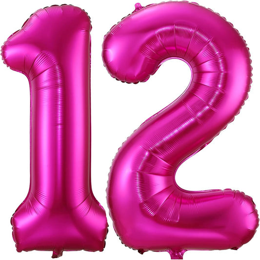 12 Hot Pink Balloons 40 Inch 12th or 21st Birthday Balloons Foil Mylar Number 12 Balloons Large Dark Pink Number Balloons for Birthday Party Anniversary Festival Decorations