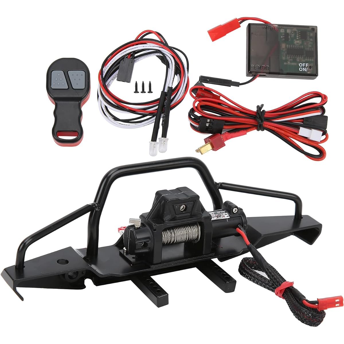 Car Bumper, Off-Road Bumper Aluminum Alloy RC Front Bumper with Winch Remote Control for Redcat 1/10 for TRX4 for Axial SCX10