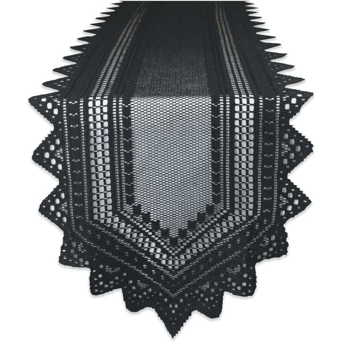 DII Black Lace Overlay Tabletop Collection Gothic Halloween Decor Table Runner 14x72 Inch Black