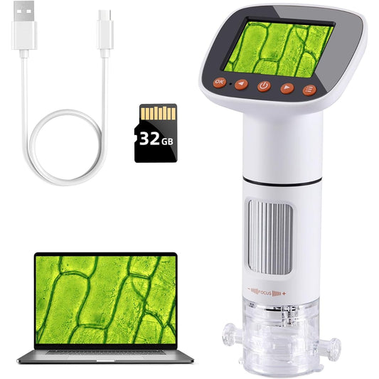 apixels, 32G SD Card, Outdoor, Built-in Battery, Vivarium, Pocket Microscope, Can Connect to PC, Elementary School Students, Beginners, Specimen Observation/Gemstone Appraisal/Insect Observation/Antique Appraisal/Circuit Board Repair, Experimental, White