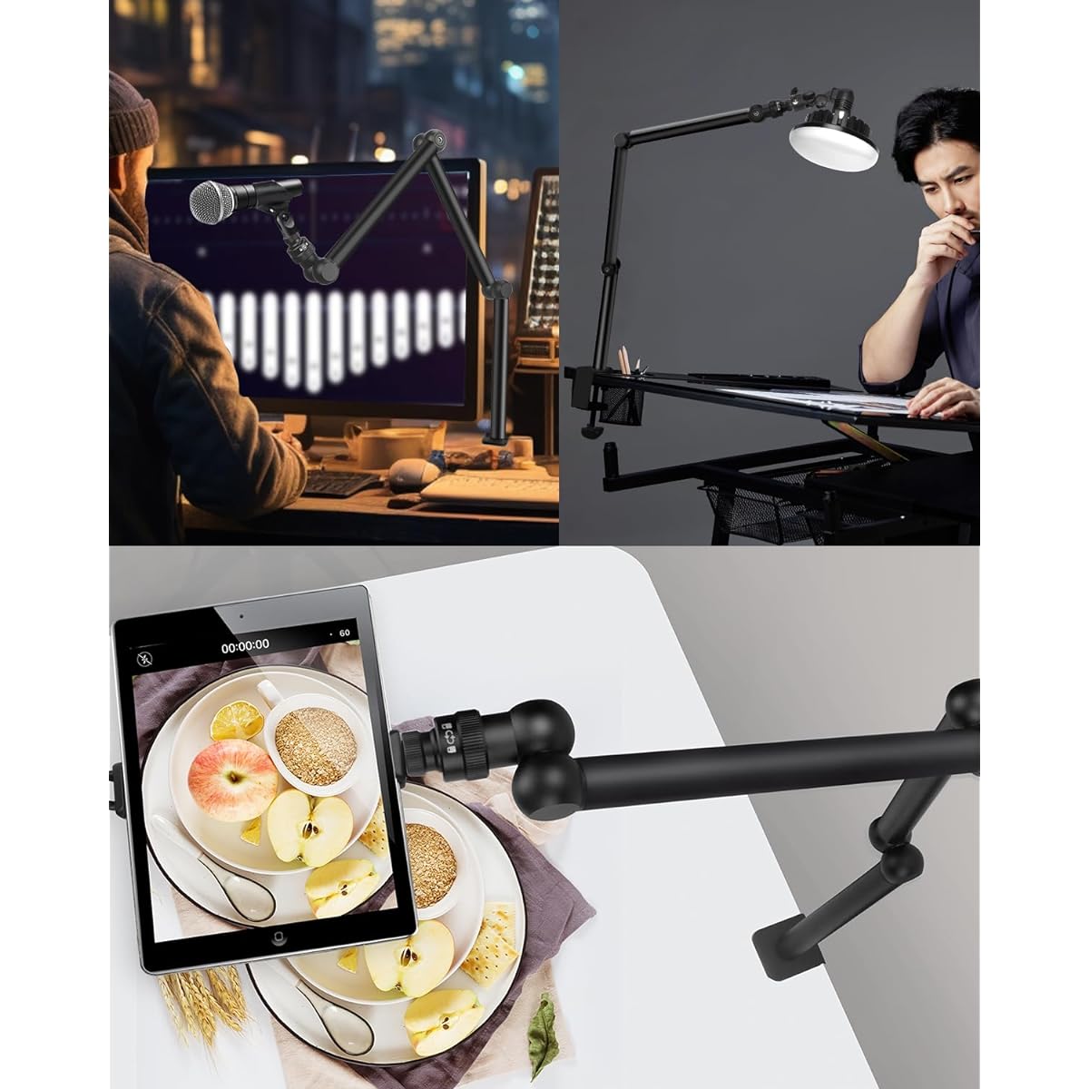 JINSUI Boom Arm Microphone Stand Desk 360° Rotatable Camera Desk Mount with 3/8" 5/8" Thread Adapter Compatible with Most Microphones Adjustable Foldable Webcam Stand for Podcast Streaming Game Video Studio