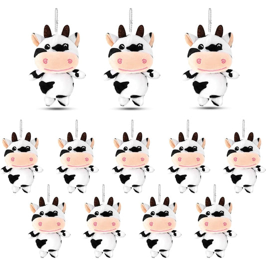 12pcs Plush Cow Keychains Cow Stuffed Animal Toys Kawaii Plush Farm Animal Keychains Cute Cow Toys Easter Gifts Classroom Rewards Farm Cow Party Favors Bags Backpacks Birthday Decor 4.5"