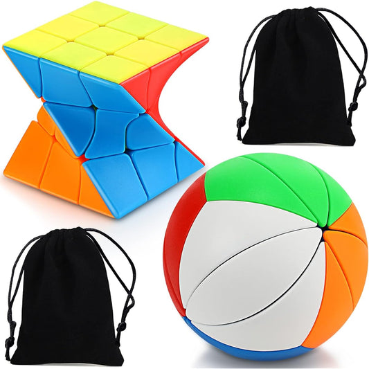 2 Packs Weird Puzzle Cubes Twisted Cubes Stickerless Ball Cubes Mini Twist Cubes Toy Cubes Puzzles Sturdy for Beginners and Experts, 2 Styles