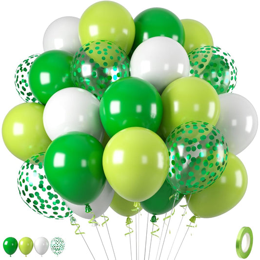 30pcs Green and White Balloons Green Fruit Green White Birthday Balloons with Confetti Balloons Jungle Safari Green Latex Balloons Birthday Kids Dinosaur Party Balloon Wedding Decoration