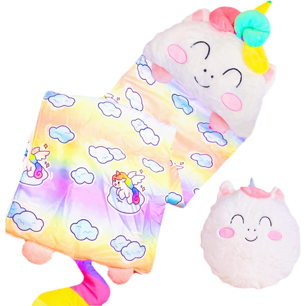 Nalexmi Kids Sleeping Bag, Animal Sleeping Bag for Kids Toddlers Boys Girls, Soft Pillow Head, Compact and Super Comfortable (Rainbow M)