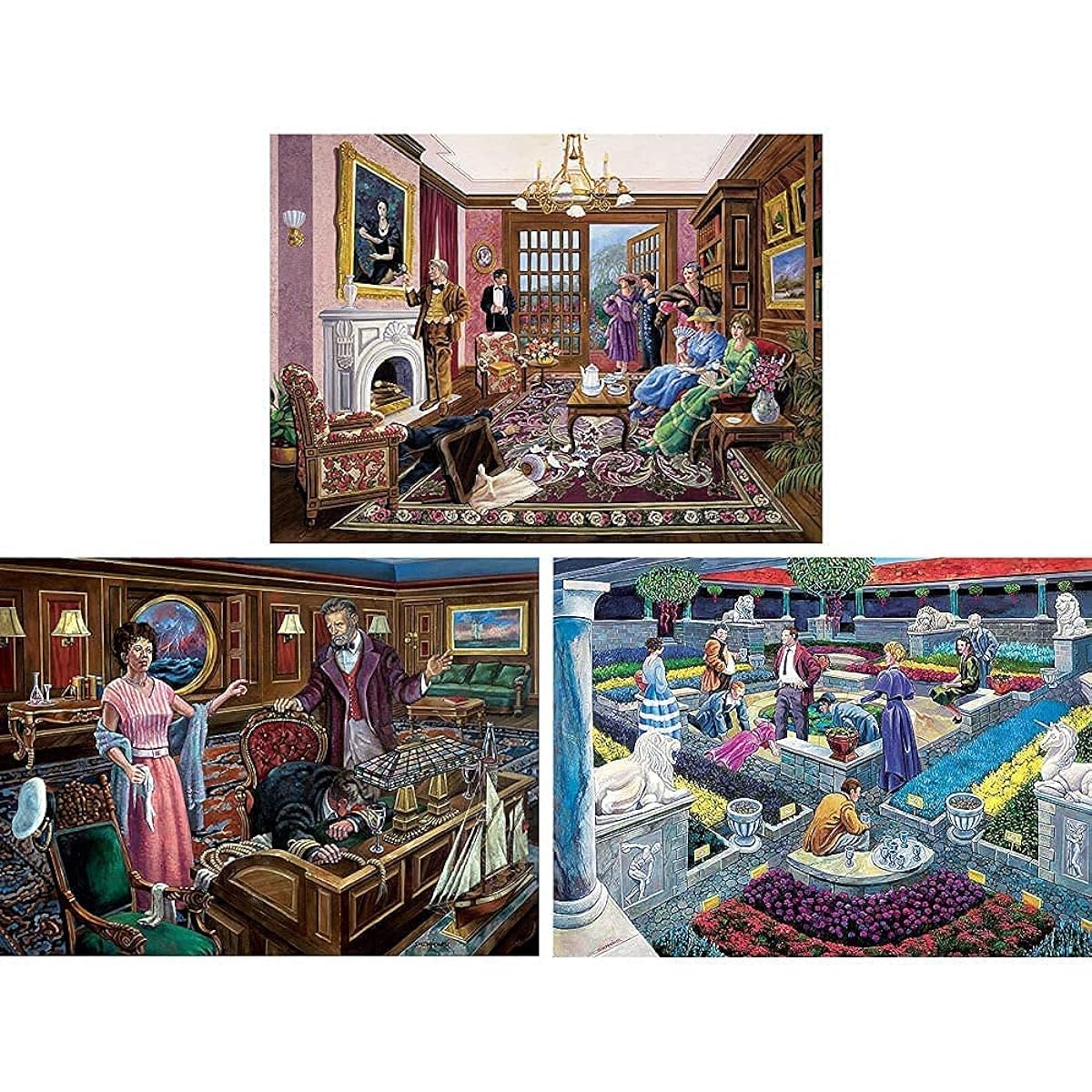 Bits and Pieces - Multi-Pack 3 500 Piece Jigsaw Puzzles for Adults - Puzzle Dimensions 18" x 24" - Bedford Manor, The High Seas, Murder at the Museum Artist: Gene Dieckhoner