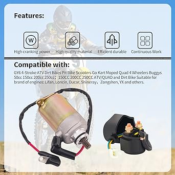 MOTOYUN Starter Motor and Solenoid Relay GY6 Engine 125CC 150CC ATV Scooter Moped ATV Go Kart Quad 4 Wheel Vehicle Taotao Baja