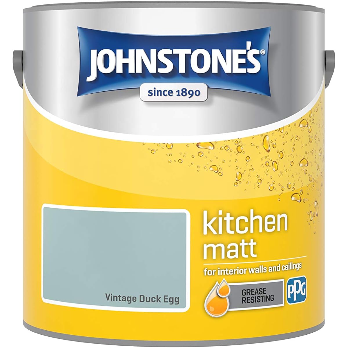 Johnstone's - Kitchen Paint - Vintage Duck Egg - Matt Finish - Grease & Stain Resistant - Suitable for Kitchen Walls & Ceilings - Highly Durable - Low Odour - 12m2 Coverage per Litre - 2.5L