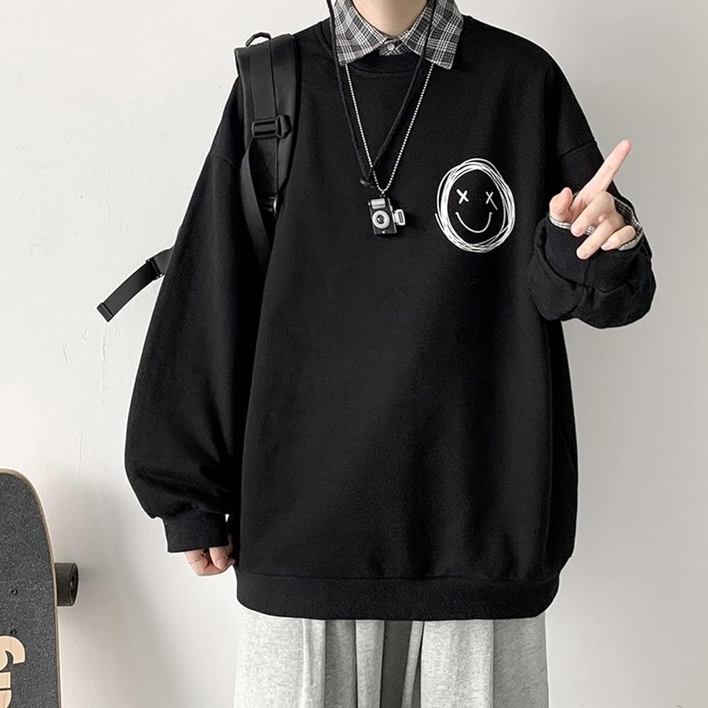 [KISETSUKI] Sweatshirt, Men's Wetshirt, Crew Neck, Loose Pullover, Plain Hoodie, Men's Long Sleeve T-Shirt, Spring, Autumn, Winter Clothes, Oversized