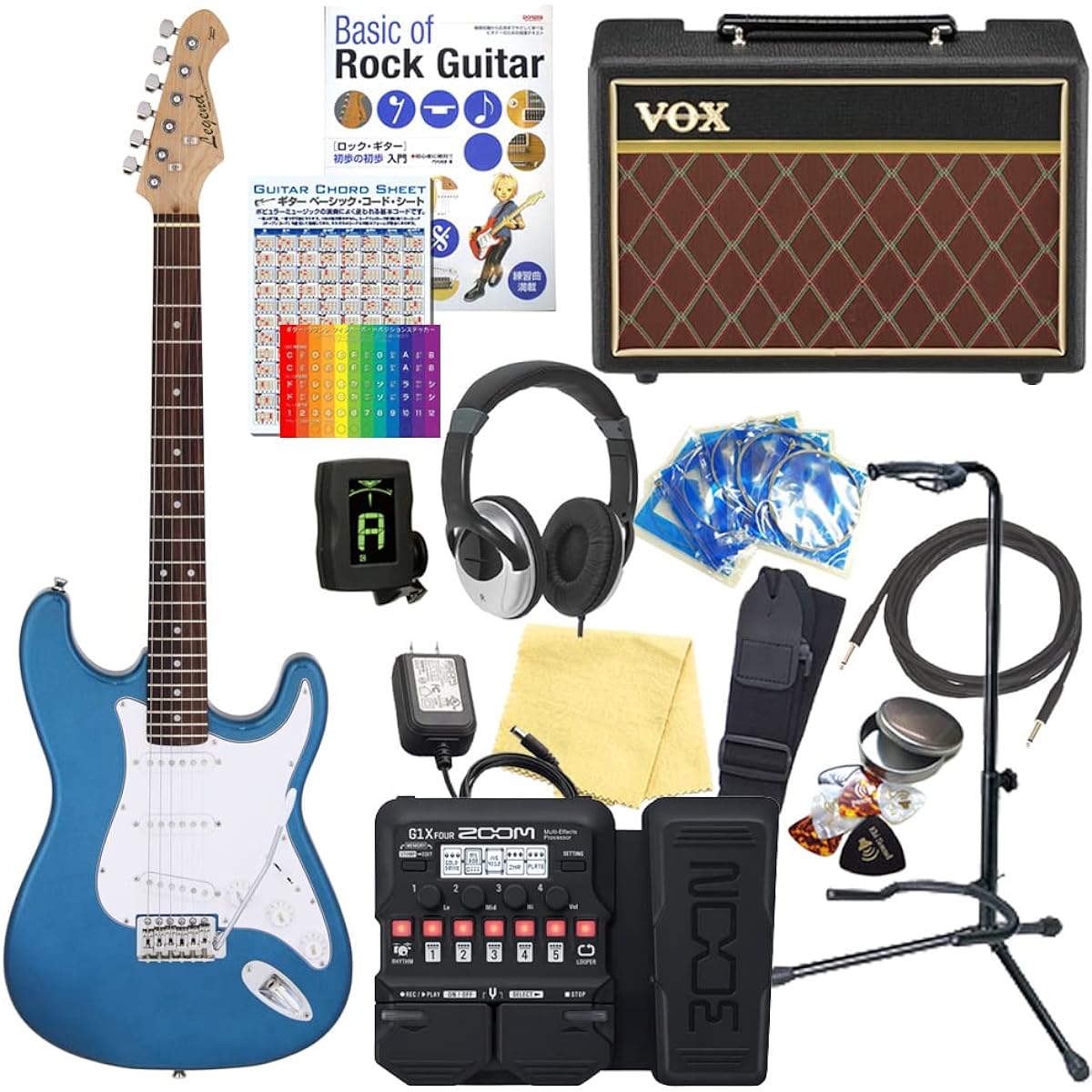 Electric guitar beginner set Stratocaster type 18-piece set with VOX amp Legend LST-Z MBL [ZOOM G1XFour multi-effector included]