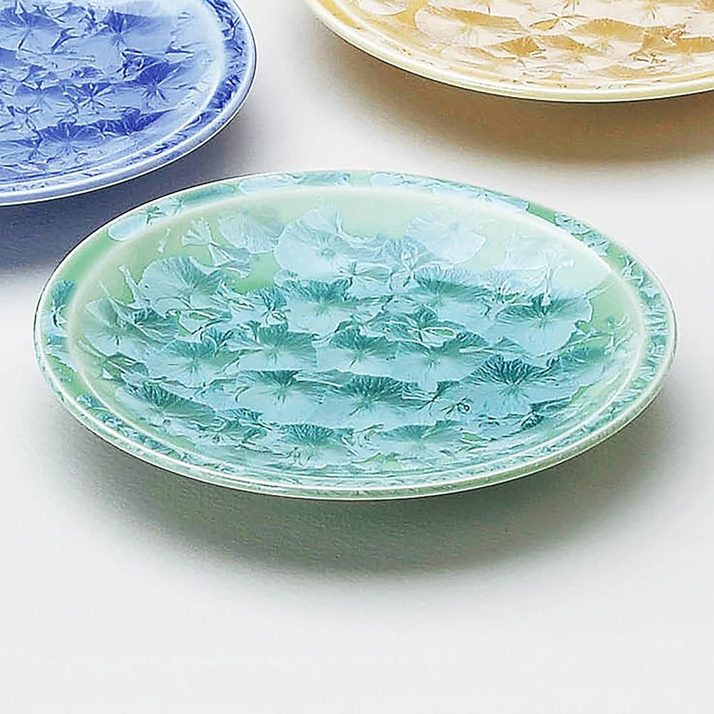Kyoto ware, Kiyomizu ware, pottery kiln, plate set (set of 5), flower crystal KTA369