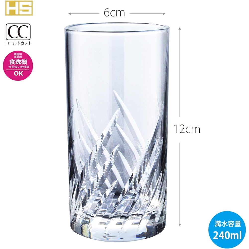 Toyo Sasaki Glass Tumbler Trough 240ml Made in Japan Dishwasher Safe 06408HS-E101 Set of 6