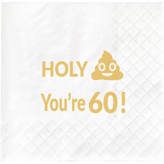 60th Birthday Napkins 60th Birthday Party Decorations Gifts for Men and Women Holy You're 60th Birthday Party Supplies Cake Dessert Table Favors 50 Pack 2 Stacks 4.5 x 4.5 Inches Folded