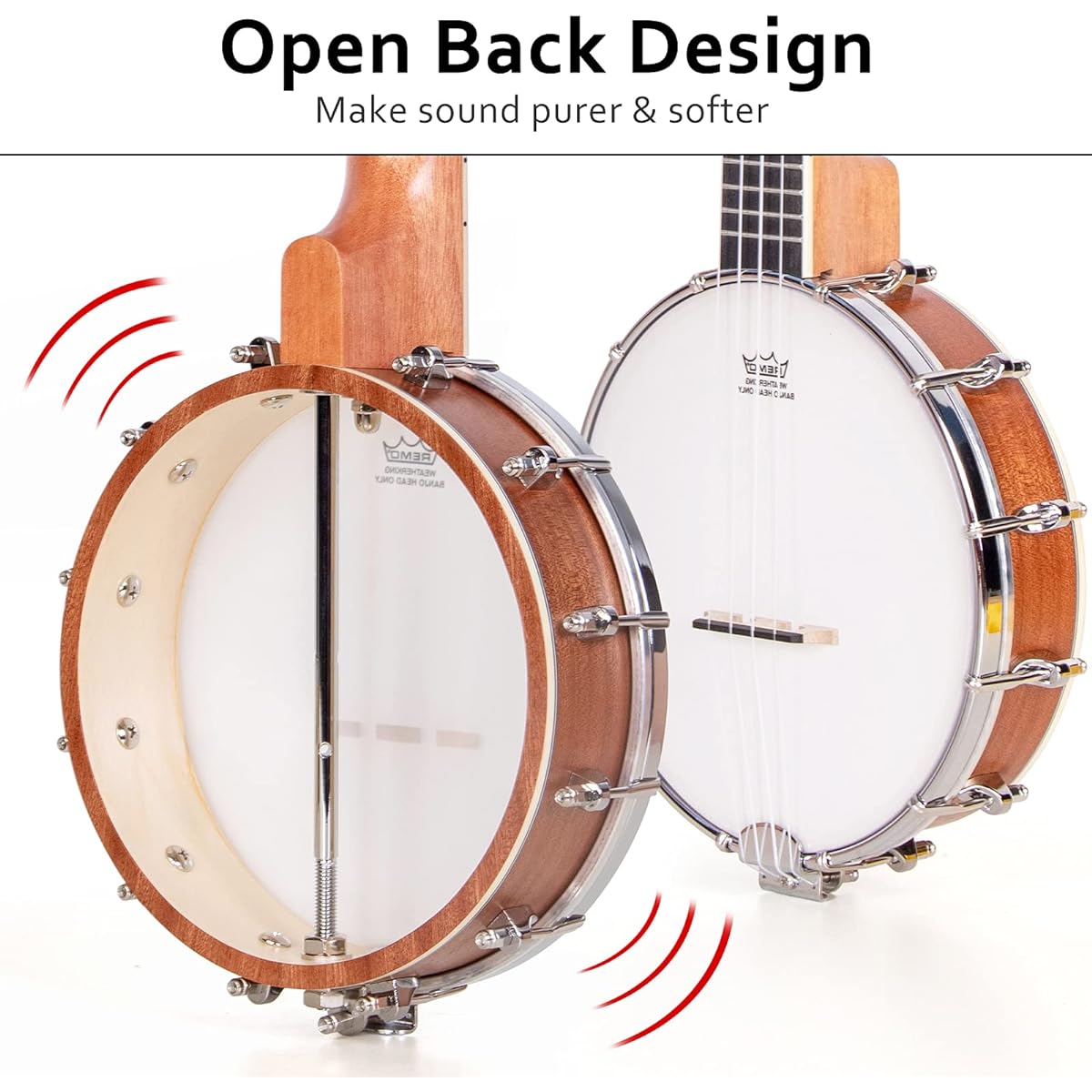 Banjolet Sapele Travel Banjolet 26 Inch 4 String Lotmusic Remo Drum Head Open Back Beginner Kit Extra String Allen Wrench Tuner Sandpaper Ruler Bag