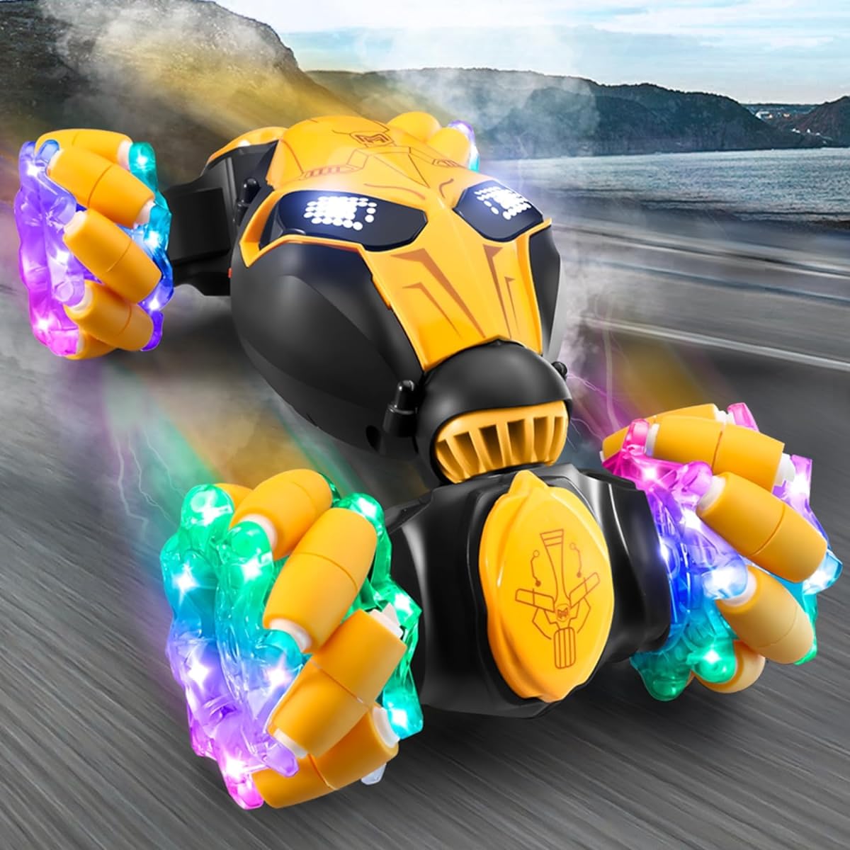FUUY Remote Control Car Gesture RC Car Smart Hand Control Double Sided Troll Cool Toys Car for Kids Age 6 Boys Toys Yellow