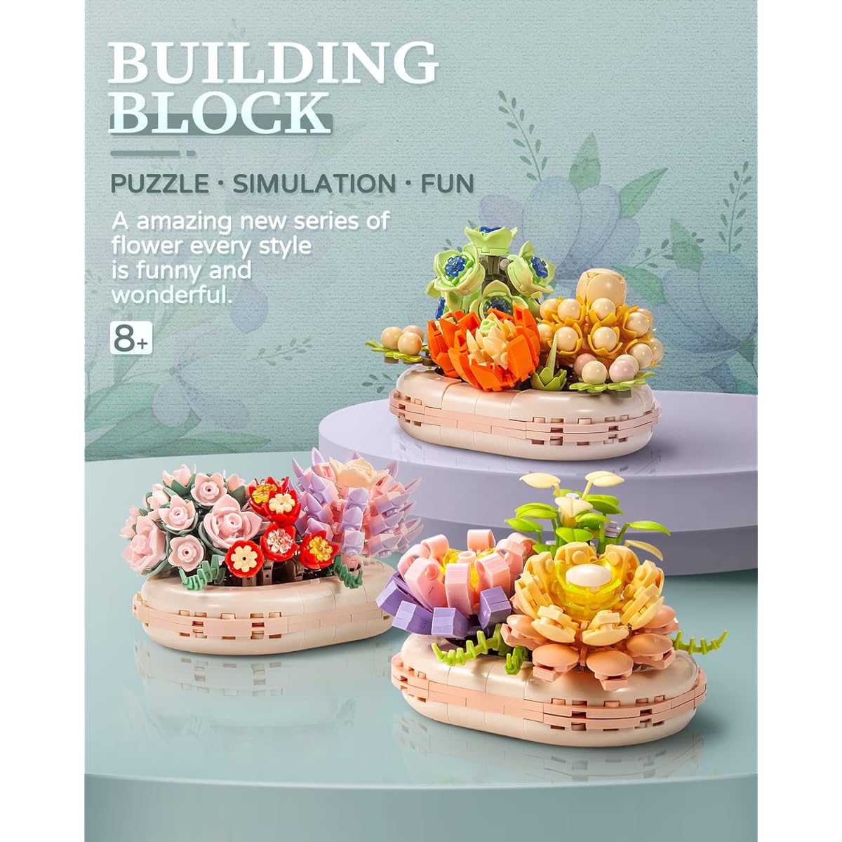 dOvOb Decorative Flower Potted Plant Building Set for Adults with Floral Decorations for Home and Office (883 Pieces)