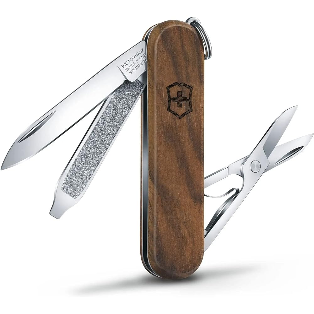 VICTORINOX Classic SD Wood Swiss Army Knife Multifunctional Knife Outdoor Camping Scissors with Flathead Screwdriver Equipped with Nail File Swiss Made Multi Tool with 5 Functions Small Compact Lightweight [Domestic Genuine Product] 0.6221.63