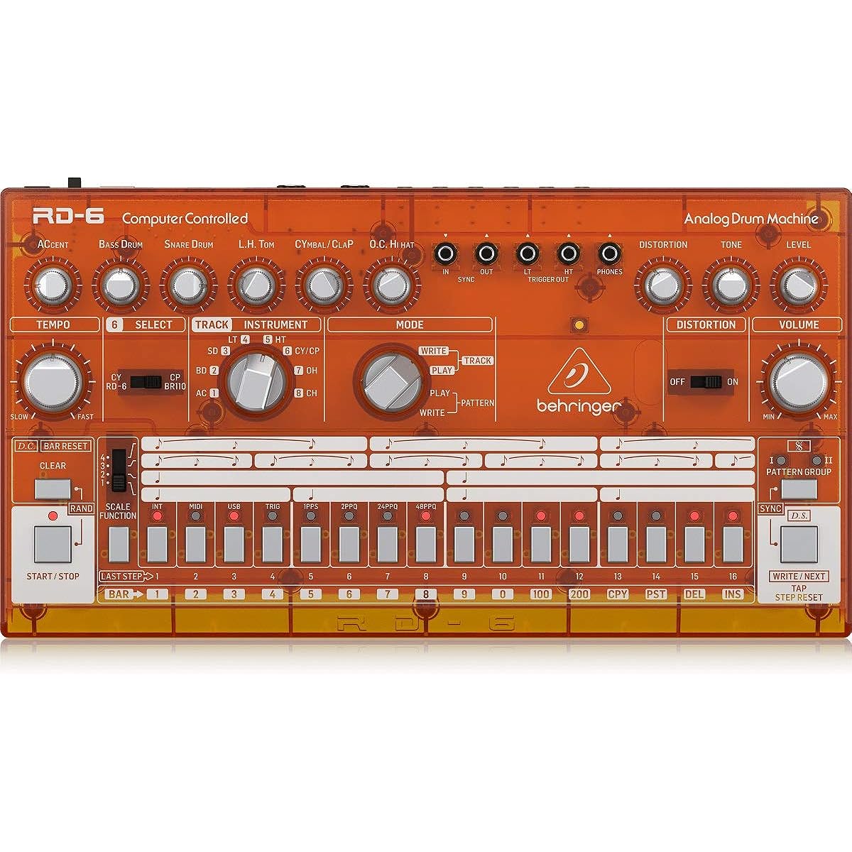 Behringer Analog Drum Machine USB/DIN MIDI Compatible 16 Step Sequencer with Analog Distortion RD-6-TG