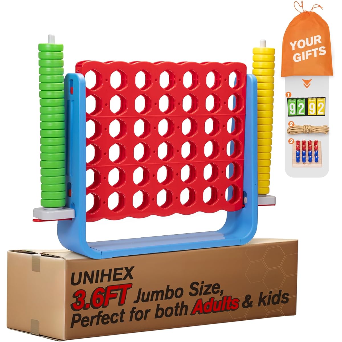 Nyeekoy Unihex 3.6ft Tall Jumbo Oversized 4 Piece Giant Game Set for Indoor Outdoor Backyard Life Size 4 Inch Parallel Connect Game for Kids Adults Family Party Fun Yard